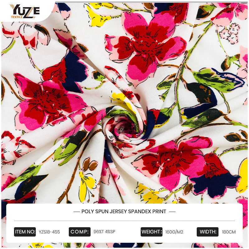 YZS18-455 Poly kehruut Jersey Spandex Print