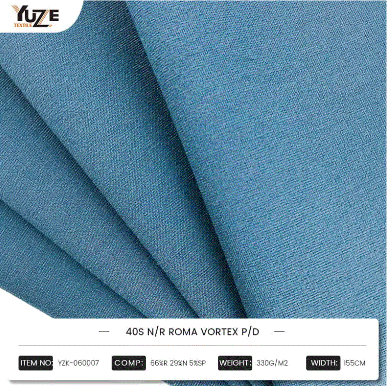 YZK-060007 40S N/R ROMA VORTEX P/D: RAYONin, NYLONIN JA SPANDEXin korkean suorituskyvyn sekoitusten yhdistäminen, Vortex Vortex Spinning -tekniikka luo kestävän ja mukavan muotivalinnan